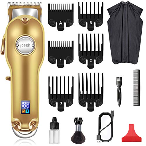 Cordless Hair Clippers, Professional Hair Clippers for Men Hair Beard Trimmer Haircut Grooming Kit for Home Use and Stylists Barbers with LED Display Rechargeable Gold
