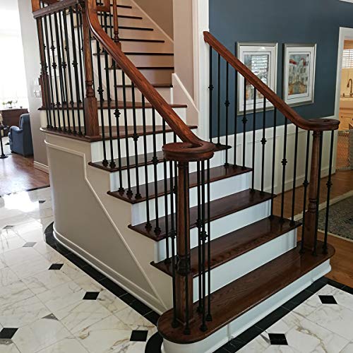 1/2" Stair Railing Iron Balusters (Contractor 15-Pack) Plain Bar Stair Parts Modern Hollow (Real Satin Black Not Matte) Metal Spindles - 1/2" X 44" Tall #TOP4