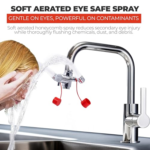 Image of Emergency Eye Wash Station Faucet Mount, Compact Eyewash Station - 1 Pack | 360 Rotatable, Includes Tags, Safety Sign, 3 Adapters - 11.4 L /min High Flow for Lab,Hospital & Industrial Safety
