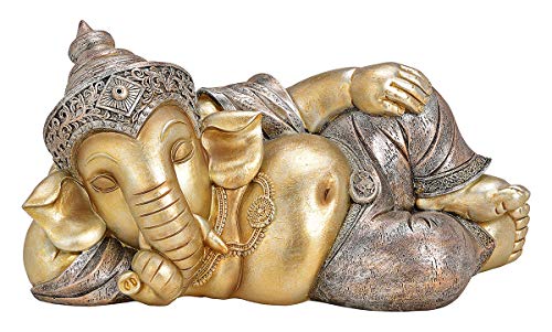 Dekofigur liegender Hindu-Gott Ganesha, Gold | Elefanten-Gott,...