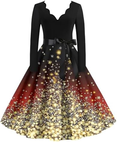 Christmas Dresses for Women 2025 Sexy Long Sleeve V Neck Retro Fo...