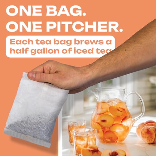 Image of Peach Iced Tea Bags Half Gallon | 10 Count Large Iced Tea Bags | Makes 5 Gallons | Juicy Crisp Peach Flavor | Easy Brew Pitcher