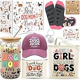 9 Pieces Dog Mom Gifts for Women, Best Dog Lovers Gifts for Women with 16oz Glass Cup, Baseball Cap, Tote Bag, Makeup Bag, Socks, Bracelet, Keychain for Dog Lover Birthday Christmas Mothers Day Gift
