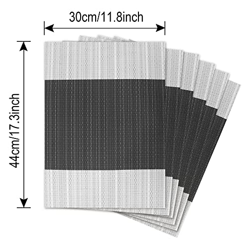 Time to Sparkle Set of 6 Vinyl Woven Placemats Place Mats Non slip Table Mats Waterproof Heat-resistant Dinning Table Mats Decor (PVC-GRID-BLK) - Image 2
