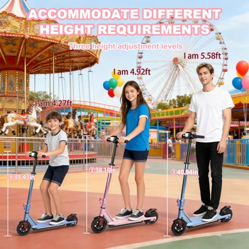 Image of Electric Scooter for Kids Ages 8-15,180W Motor,11 MPH Max Speed & 15 Miles,Adjustable Height & Speed,Colorful Lights,LED Display,UL2272,Foldable Kids Electric Scooter 155 Lbs Max Load