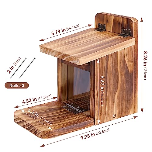 MIXXIDEA Wooden Squirrel Feeder Box, Sturdy Squirrel Feeding House with Thickness 1.5CM Wood, No Assembly Required, for Backyard Outside Garden (1 PCS)