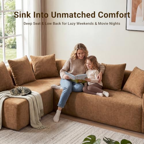 Image of Claiks 106 inch Cloud Boneless Couch, Left Chaise Sofa, Brown