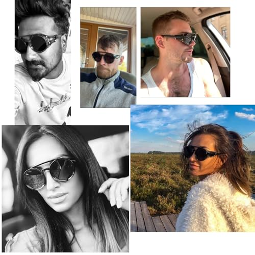 Classic Steampunk Style Round Vintage Sunglasses Retro Eyewear Women Men With Leather Side Glasses2