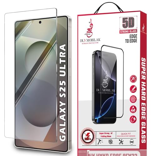 Dl3 Mobilak Screen Protector for Samsung Galaxy S25 Ultra, Tempered Glass, Premium HD Protective, Scratch Resistant, No-Bubble, 9H Hardness, Full Coverage Film