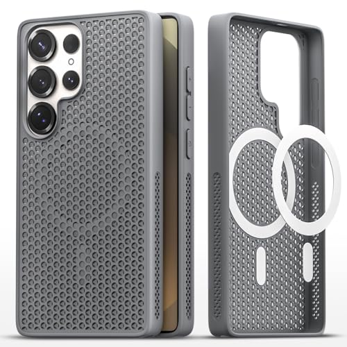 Image of Pikkme Back Cover for Samsung Galaxy S25 Ultra 5G | Honeycomb Cooling Design | Silicone Heat Dissipation | Mag-Safe Compatible | Shockproof Camera Protection Bumper Case (Grey)
