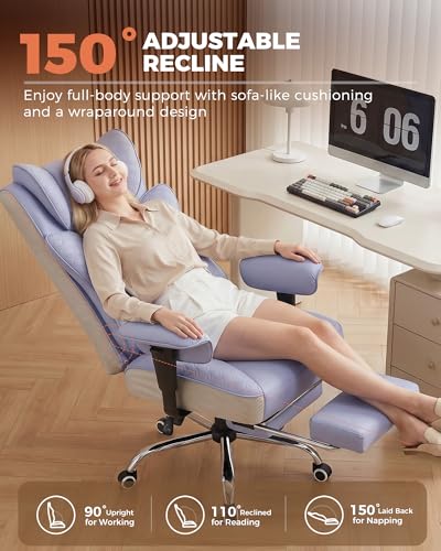 Image of GTPLAYER Big and Tall Office Chair, Wide Ergonomic Gaming Chair with Deluxe Embossing Designed Leather with Foot Rest,150Reclining Adjustable Soft Armrests Pocket Spring Back Support and Pillow