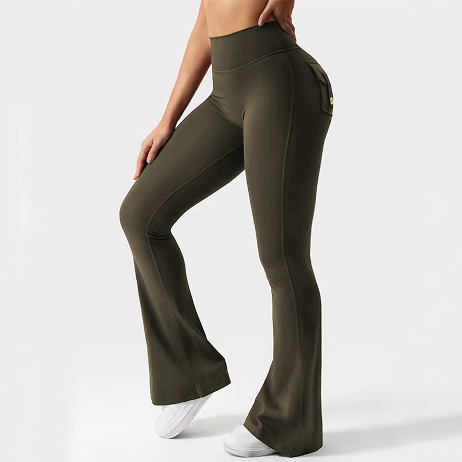 GXNRHG Leggings Svasati da Donna a Vita Alta con Tasche Posteriori Pantaloni da Yoga Bootcut per Il Controllo della Pancia con Ruches per Sollevamento Pesi per Allenamento e Casual