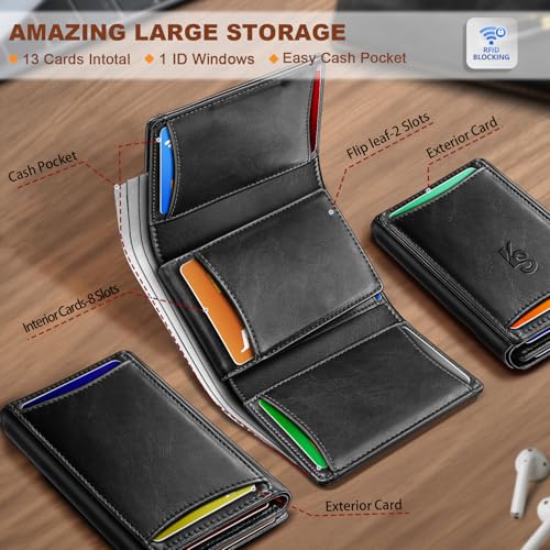 KEMISANT Men Wallet Slim Leather Wallet Card Holders for 15 Cards RFID Blocking3