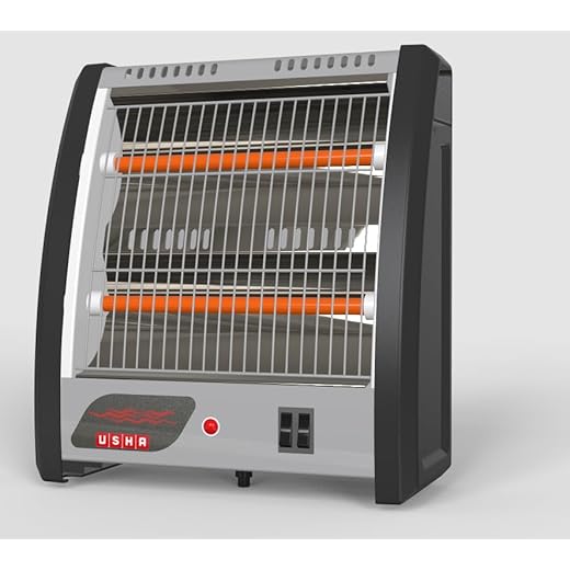 Usha 2 Rod 800 Watt Quartz Heater with Low Power Consumption and Tip Over Protection (4302N, Grey)