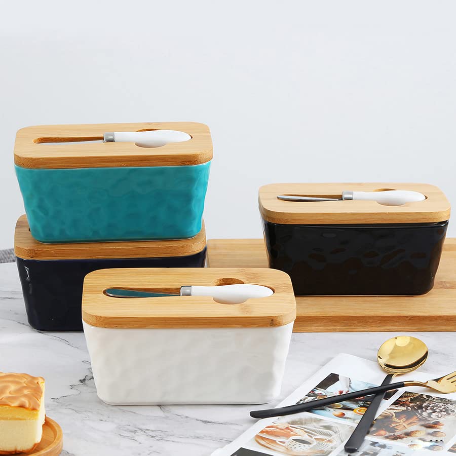 Beurrier rectangulaire en porcelaine avec couvercle, idéal pour les comptoirs de service