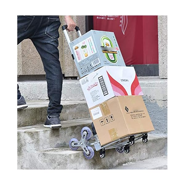 Yinleader Aluminium Treppensteiger Handwagen Faltbarer Handwagen äußerst robust | extra Langer Griff 106 cm | Vier 360 ° Universalräder | Inklusive Einkaufsbox und Expanderseil – Bild 5