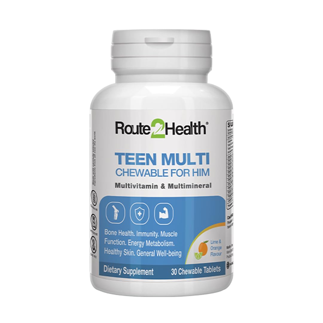 Multivitamins & Minerals for Teen Boys Chewable 30 Tablets – Lime & Orange Flavor – Essential Vitamins A, C, D3, E, B6, B12, K1, Calcium & Phosphorus for Growth & Energy