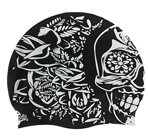 Skull Silicone Swimming Cap, Black