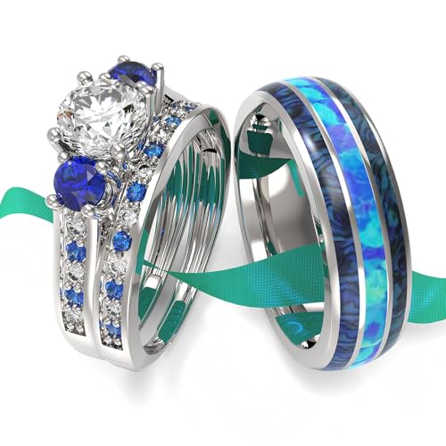 TWO RINGS Wedding Ring Sets His And Hers Promise Ring Couples Bridal Sets Women 925 Sterling Silver aaa Cz Man Titanium Wedding Bands