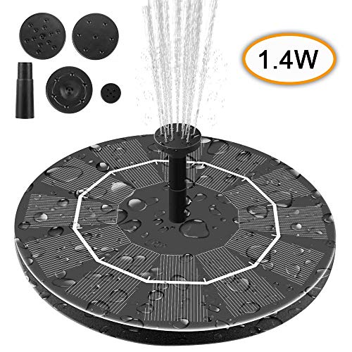 Vidence VIDEN Solar Power Fountain Pump, 1.4W Circle Garden Water Fountain Pump Solar Panel with 4 nozzles for Bird Bath, Fish Tank, Pond or Garden Decoration