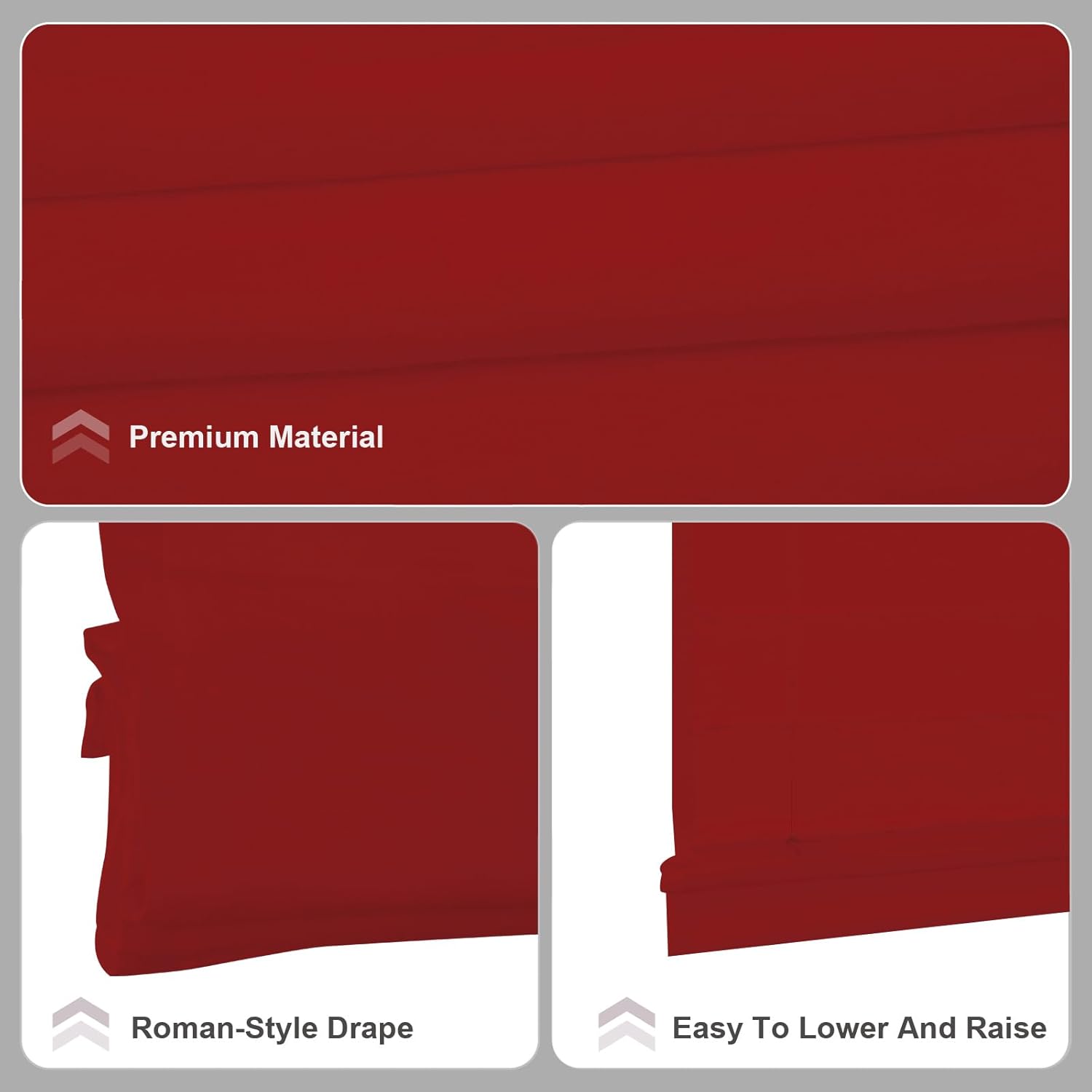 Cordless Roman Shades, Red Premium Blackout Room Darkening Roman Window Shades, Custom Washable Fabric Roman Shade for Windows, French Doors, Bedroom (1 Piece)
