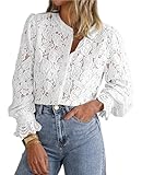 PRETTYGARDEN Women's Dressy Casual Lace Blouse Long Sleeve Button Up Shirts Tops Fall Fashion Clothes (White,Medium)