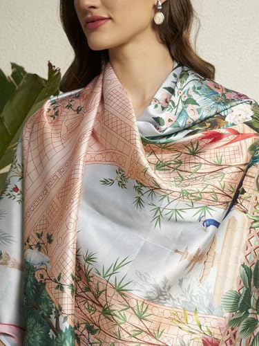 Image of Ravaiyaa - Attitude is everything Women Silk Digital Print Large Square Scarf Breathable Lightweight Neckerchief Printed Headscarf 40 inch x 40 inch Inch