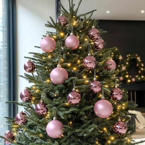 AMS 40ct Christmas Ball Plated Ornaments Tree Collection for Holiday Wedding Party Decoration(40ct Brilliance, Pink)