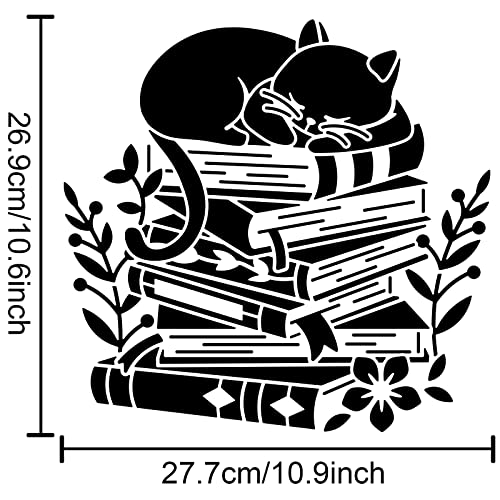 MAYJOYDIY Cat Book Stencils Sleeping Cat Drawing Painting Stencils Book Flower Grass Pattern Reusable Flexible Template 30×30cm Decor for Home/Floor/Wall/Kitchen/Cabinets/Bags - Image 3