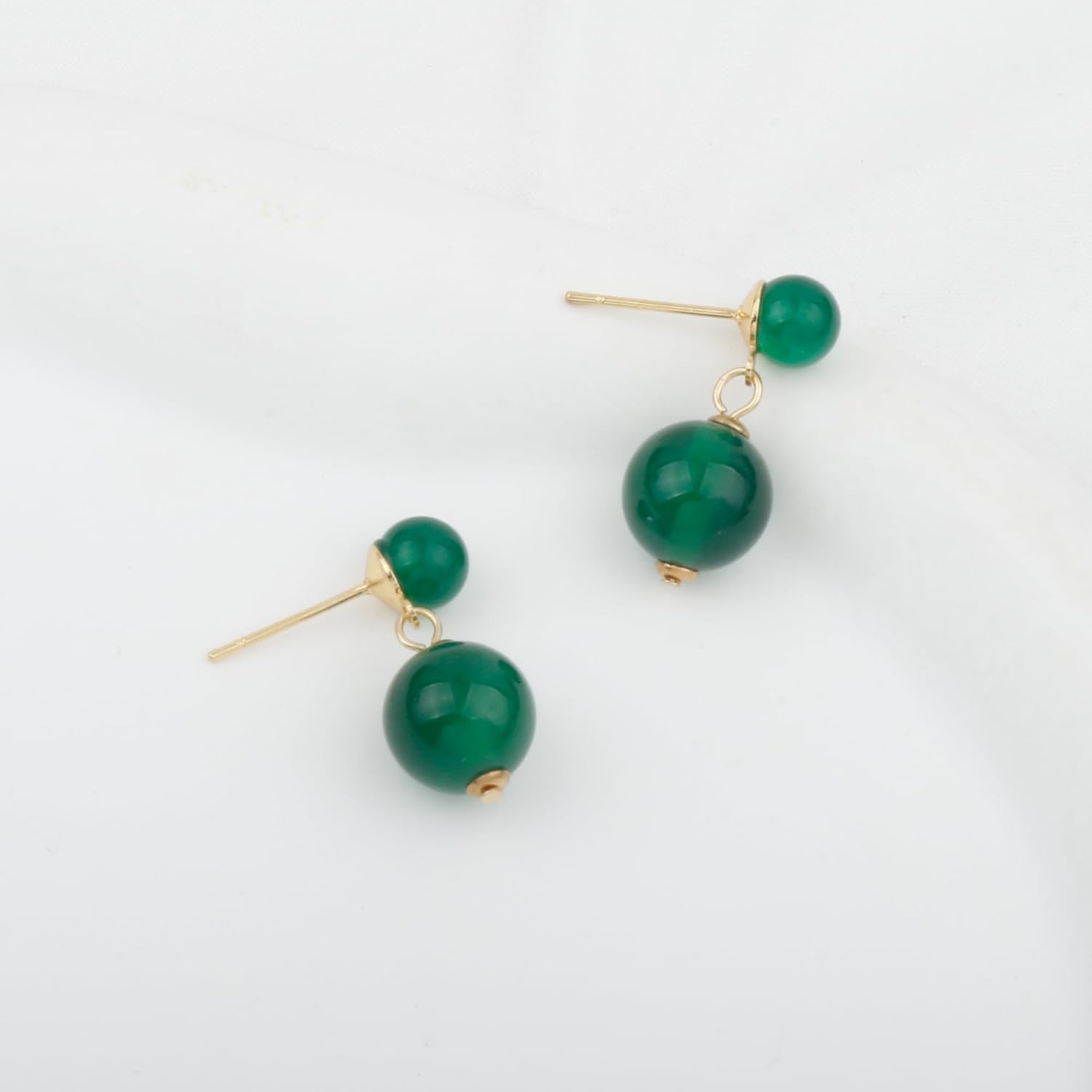 Handmade Natural Gemstone Agate Double Round Beads Dangle Drop Earrings for Women - Image 3