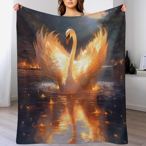 PPZYY Schwan Decke, Flannel Tagesdecke Couchdecke Sesseldecke Wohndecke Vier Jahreszeiten Kuscheldecke Sofadecke （130×180cm）