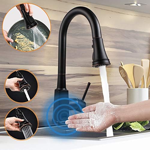 Touchless Kitchen Faucet,Soosi Motion Sensor Single Handle Automatic Kitchen Faucets One/3 Hole 3 Setting Sprayer Oil Rubbed Bronze Kitchen Faucets ...