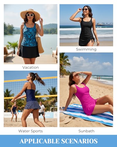Image of Aqua Eve Women Tankini with Skirt - Tummy Control Swimsuit Two Piece Bathing Suit Ruffle Swimwear Ladies Swim Suit