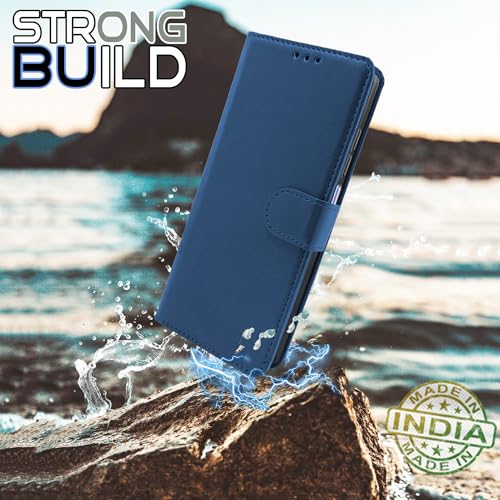 Image of Pikkme Flip Cover Leather Finish | Inside TPU with Card Pockets | Complete Protection Button Flip for Realme Narzo 70x 5G / N65 / Realme 13 /12 /12X 5G /C65 (Blue)