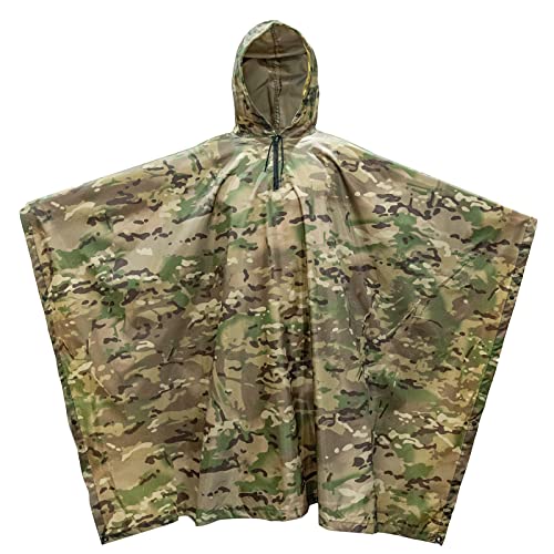 Tongcamo Poncho de pluie imperméable militaire avec capuche pour camping, chasse, randonnée, pêche, observation des oiseaux, CP Multicam, taille unique Cover