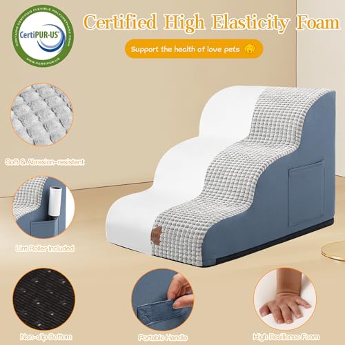 POCBLUE-Dog-Stairs-for-Small-Dogs-Wide-Pet-Step-with-Removable-Cover-No-Assembly-High-Density-Foam-Cat-Ramp-for-Bed-or-Sofa-3-Step-Grey POCBLUE Dog Stairs for Small Dogs Wide Pet Step with Removable Cover No Assembly High Density Foam Cat Ramp for Bed or Sofa 3 Step Grey