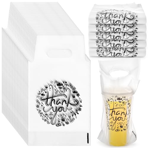 Lawei 500 Pack Handle Drinking Poly Bags, Clear 1-Cup Plastic Drinking Bags with Handle for Delivery, Packaging Drink Carriers for Take Out Beverage Coffee Juice, Stores Restaurant, 11.2 x 6 In