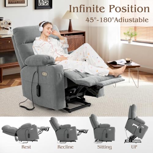 Image of Triple Motor Power Lift Recliner Chair for Elderly, Adjustable Headrest