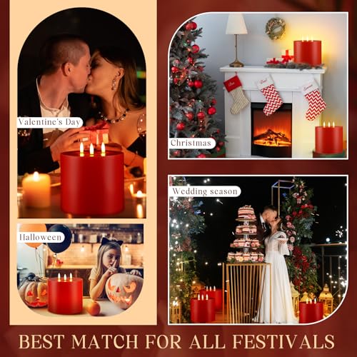 Image of Retisee 1 Pack Red Extra Large Flameless Candles 6 inchx6 inch Remote Control