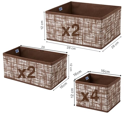 Image of Skrill 8-Piece Foldable Cloth Storage Box Set | Cube Baskets, Bins & Dividers for Closet & Dresser Drawer Organization - Brown Checks