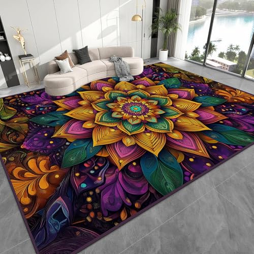 8x10 Mandala Rug, Boho Mandala Living Room Rugs, Boho Washable