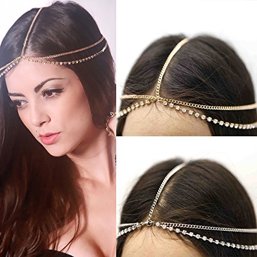 LanLan Celeb Pop Wave Chain Bling Rhinestone Head Jewelry Headband Headpiece Hair Band ,Color:Silver