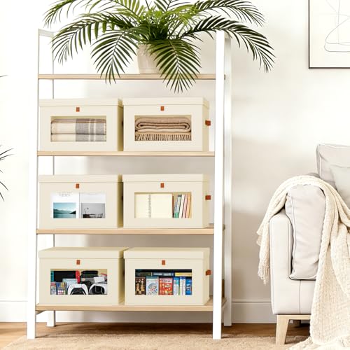 Image of DIMJ Storage Bins with Lids - 8 Pack Large Fabric Closet Organizer with Window & Handles, Collapsible Decorative Storage Boxes for Shelves Under Bed, Books Clothes Blankets Sweaters Organization