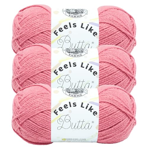 Image of Lion Brand Yarn Feels Like Butta Yarn, Velvety-Soft Yarn for Crocheting and Knitting, 3 Pack, Dusty Pink