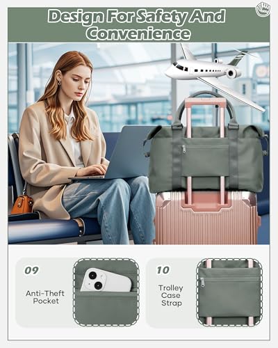 Image of Travel Duffel Bags for Women Mens Waterproof Weekender Carry on Bag Sports Gym Bag Travel Tote Bags with Wet Pocket Overnight Bag Workout Duffel Bags with Trolley Sleeve Dark Green
