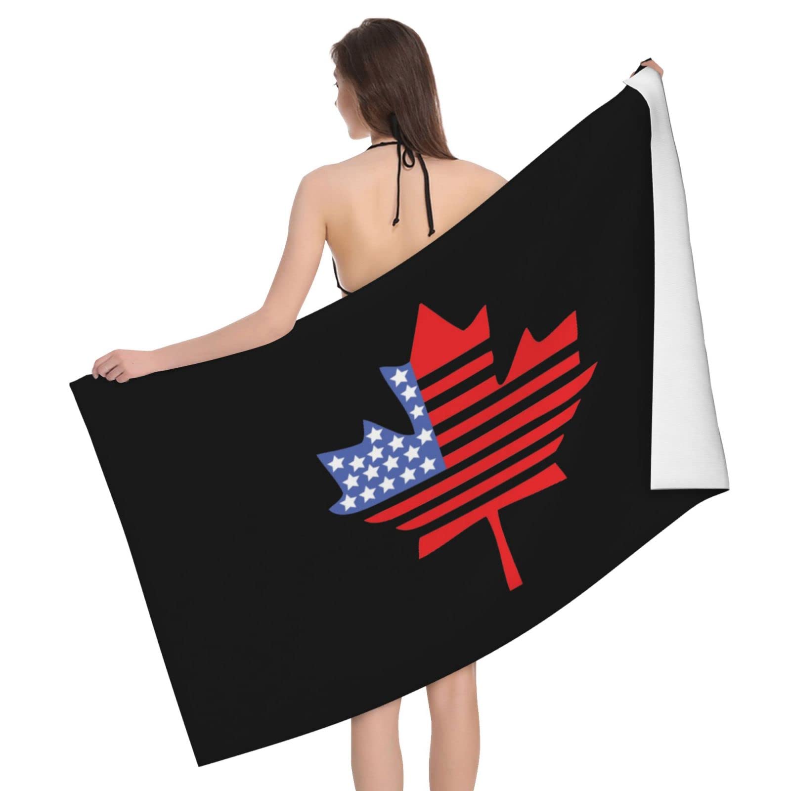 Lsjuee Canadian American Flag Bath Towel Absorb Water Quick Dry Bath Towel, for Beach, Swimming Pool, Camping