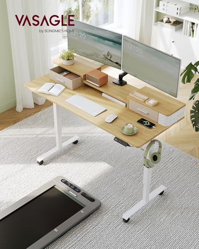 image for VASAGLE Electric Standing Desk with Drawers, 55.1 x 23.6 Inches, Sit S