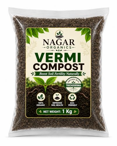 Nagar Organics Vermicompost for Plants 1 Kg | Pure Earthworm Compost Manure Rich in NPK & Micronutrients | Natural Plant Food for Indoor, Outdoor Flowering & Home Garden | Sterilized and Odour-Free