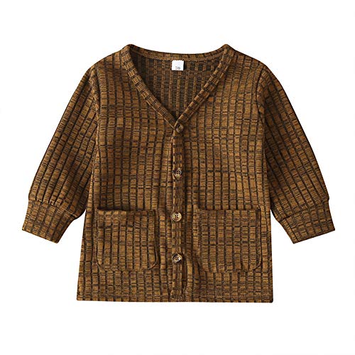 6M-3Y Baby Boys Button-Down Cardigan, Toddler Cotton Knit Sweater with Pocket for Kid, Baby Basic Clothes (Brown, 12-18 Months)