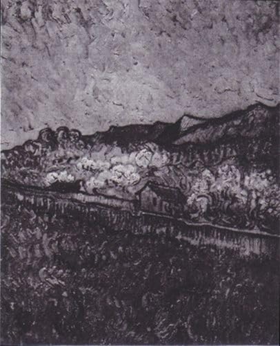 Pintura al óleo Van Gogh Campo cerrado con paisaje de montaña premium